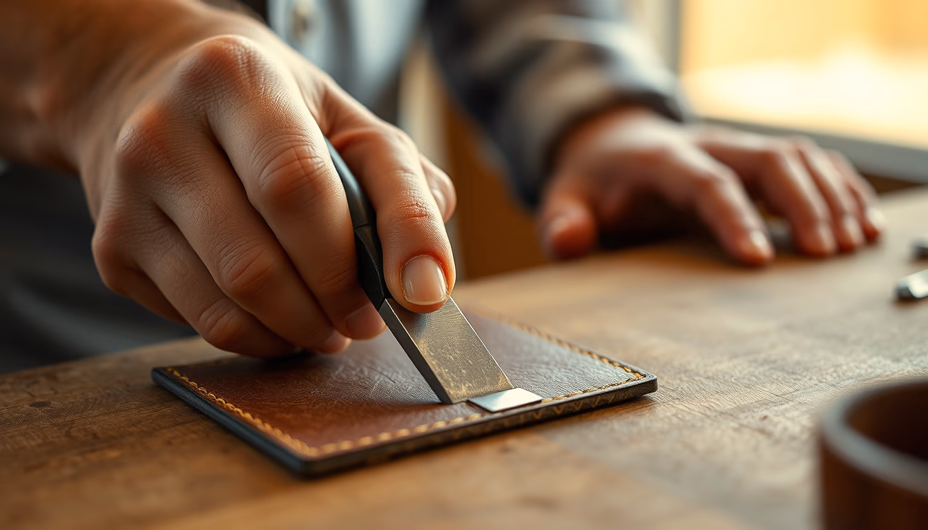 leather burnishing tool in editorial style