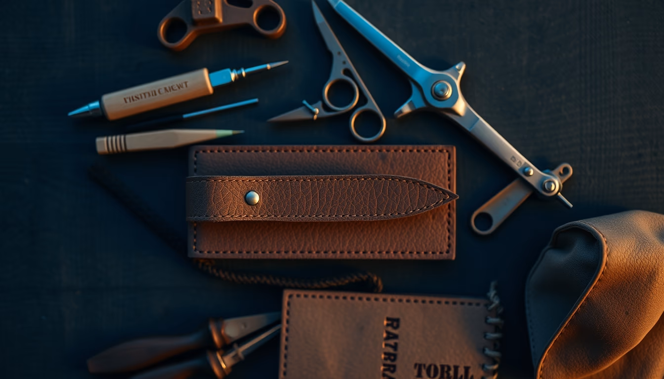 leather craft tools in editorial style