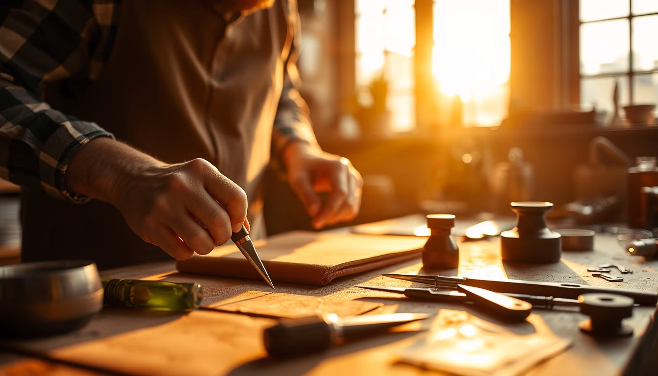 leather craft tools in editorial style