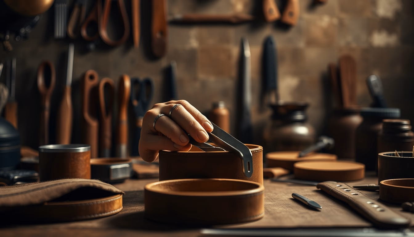 leather craft tools in editorial style