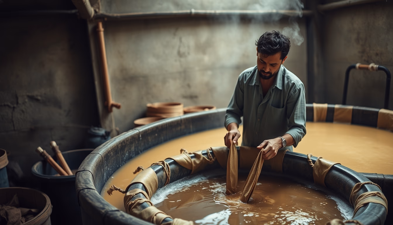 leather dyeing vat in editorial style