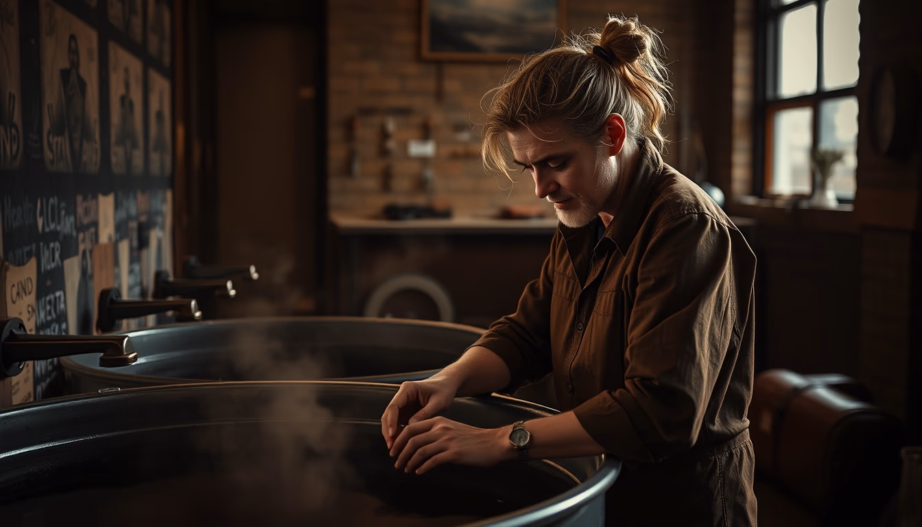 leather dyeing vat in editorial style