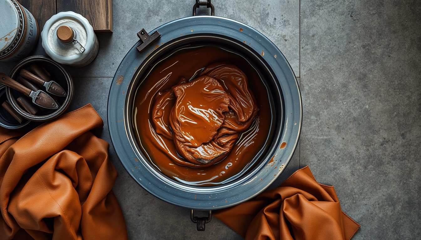 leather dyeing vat in editorial style