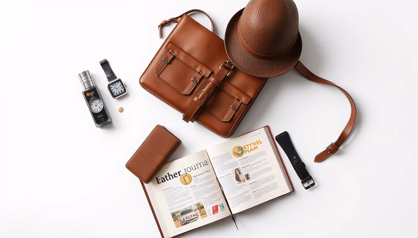 leather journal travel in editorial style