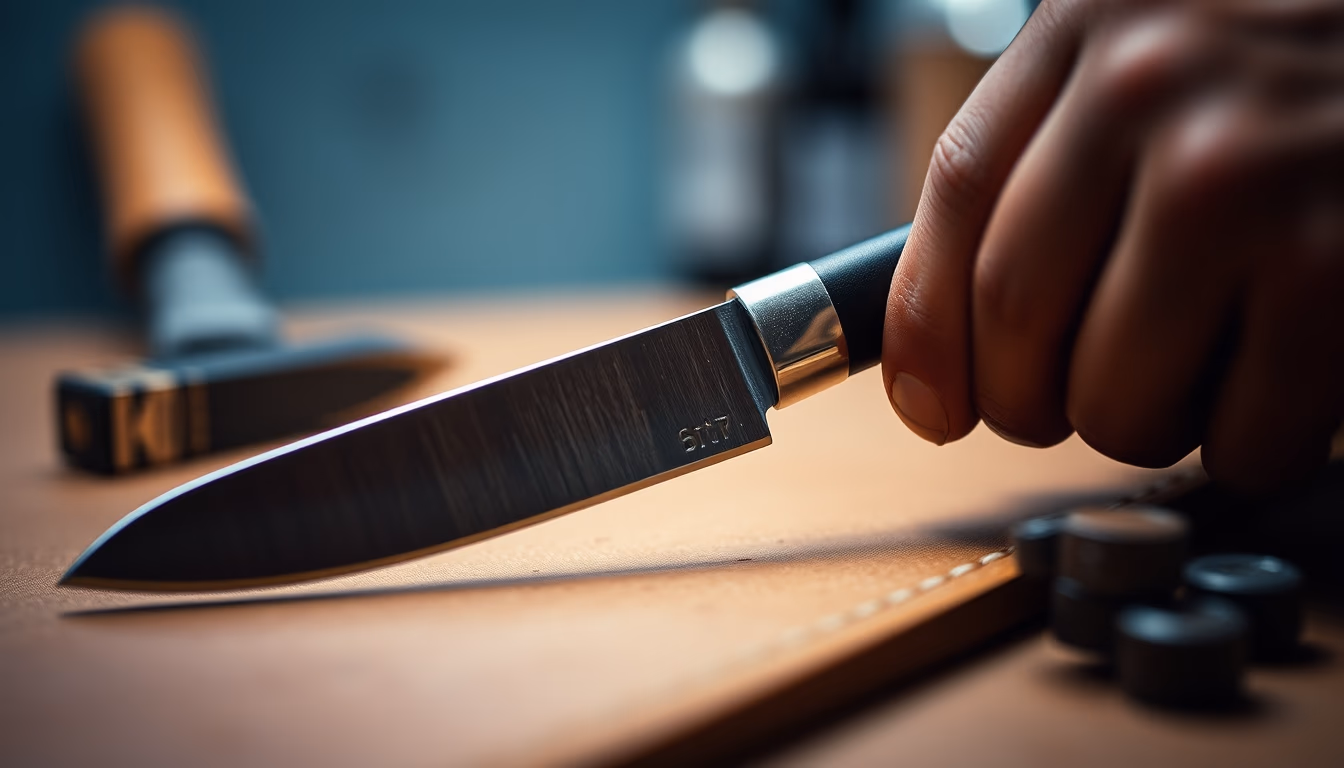 leather skiving knife in editorial style