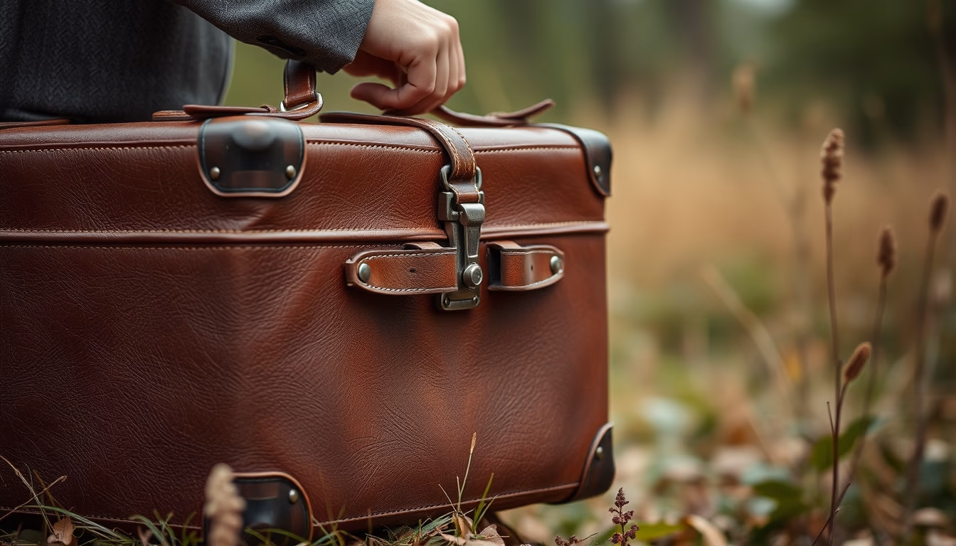 leather suitcase 1920s in editorial style
