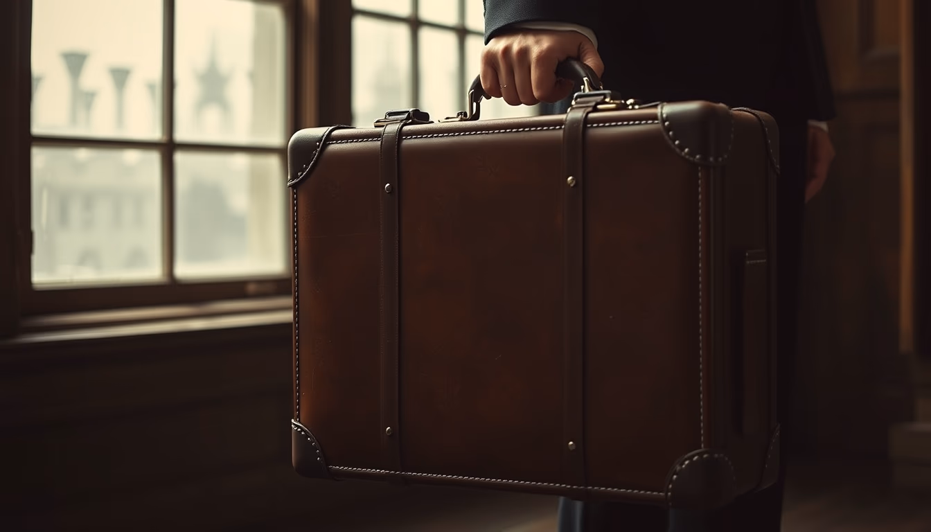 leather suitcase 1920s in editorial style