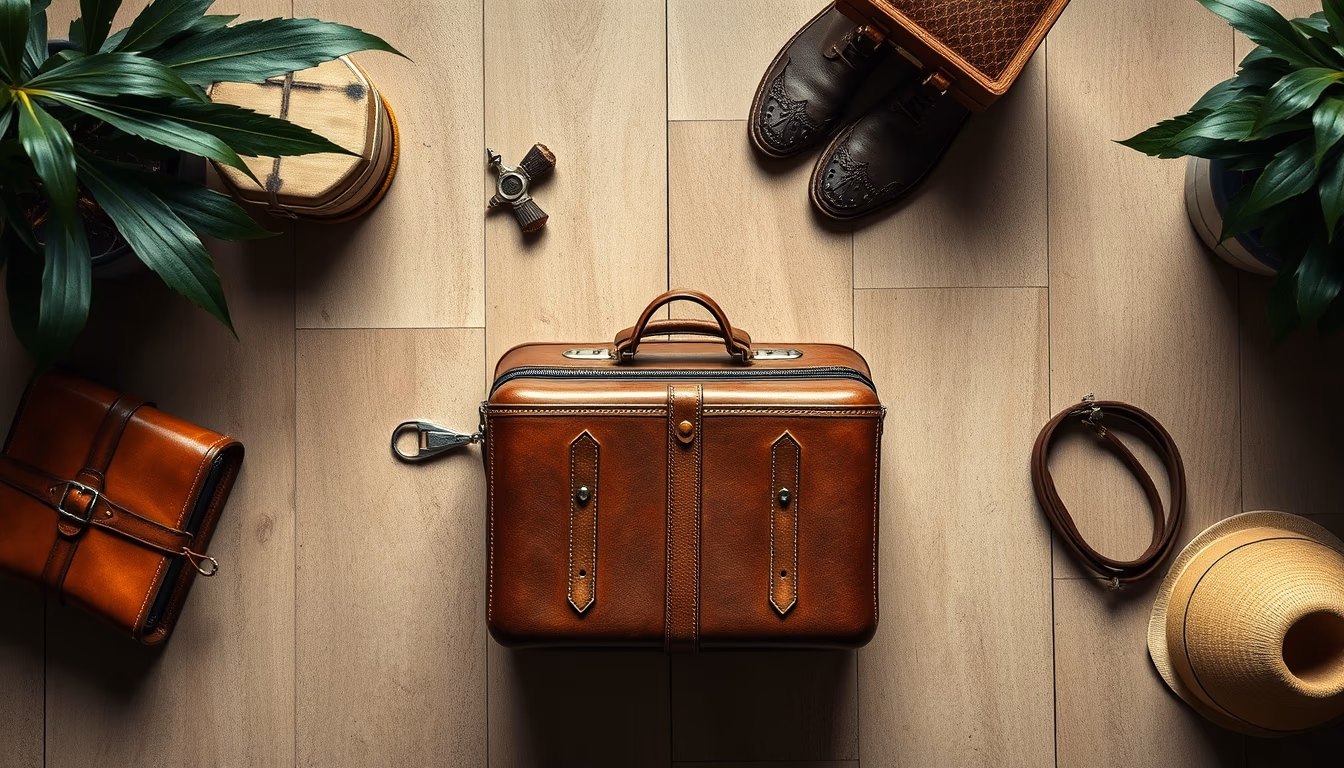 leather suitcase 1920s in editorial style