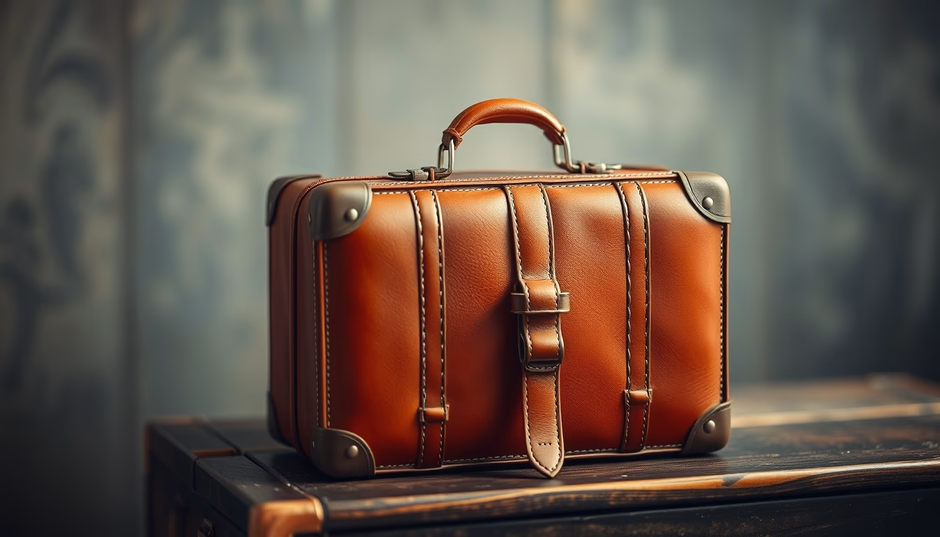leather suitcase 1920s in editorial style