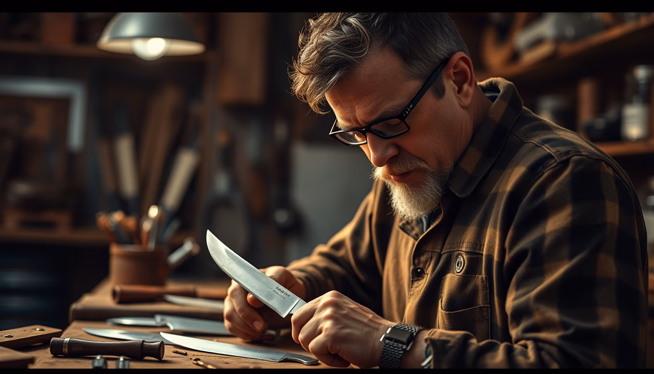 leather workshop knives in editorial style