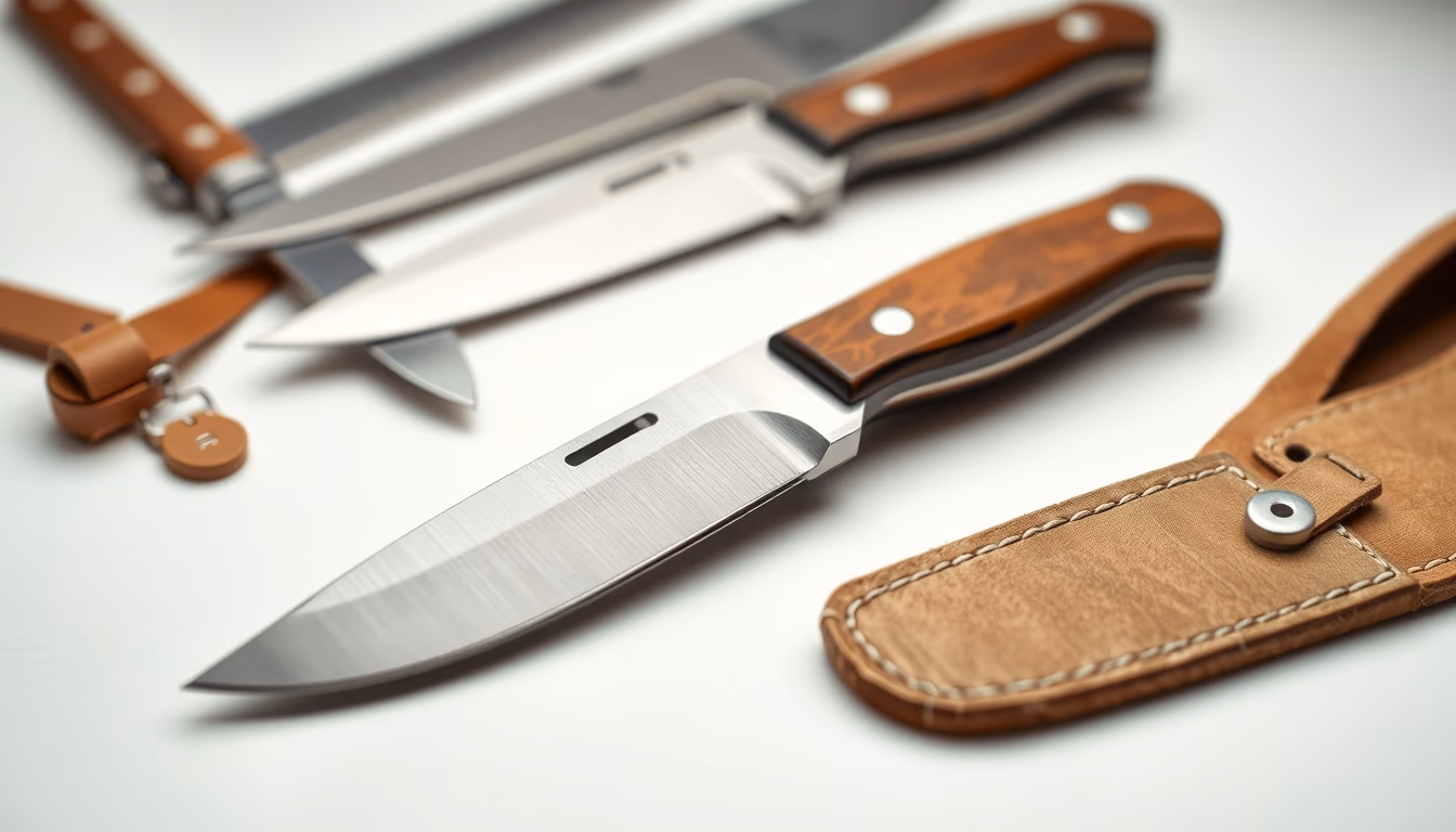 leather workshop knives in editorial style