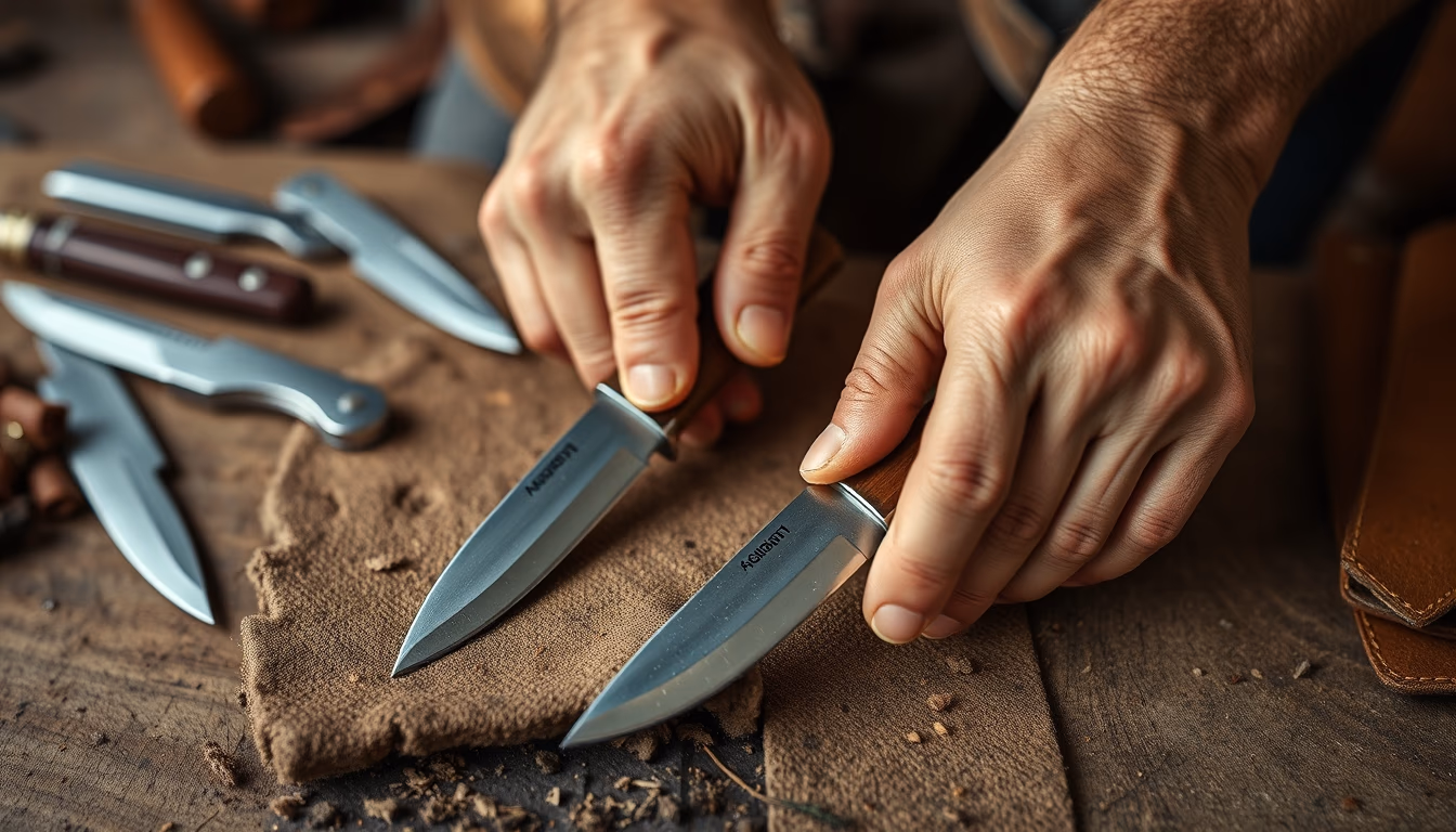 leather workshop knives in editorial style