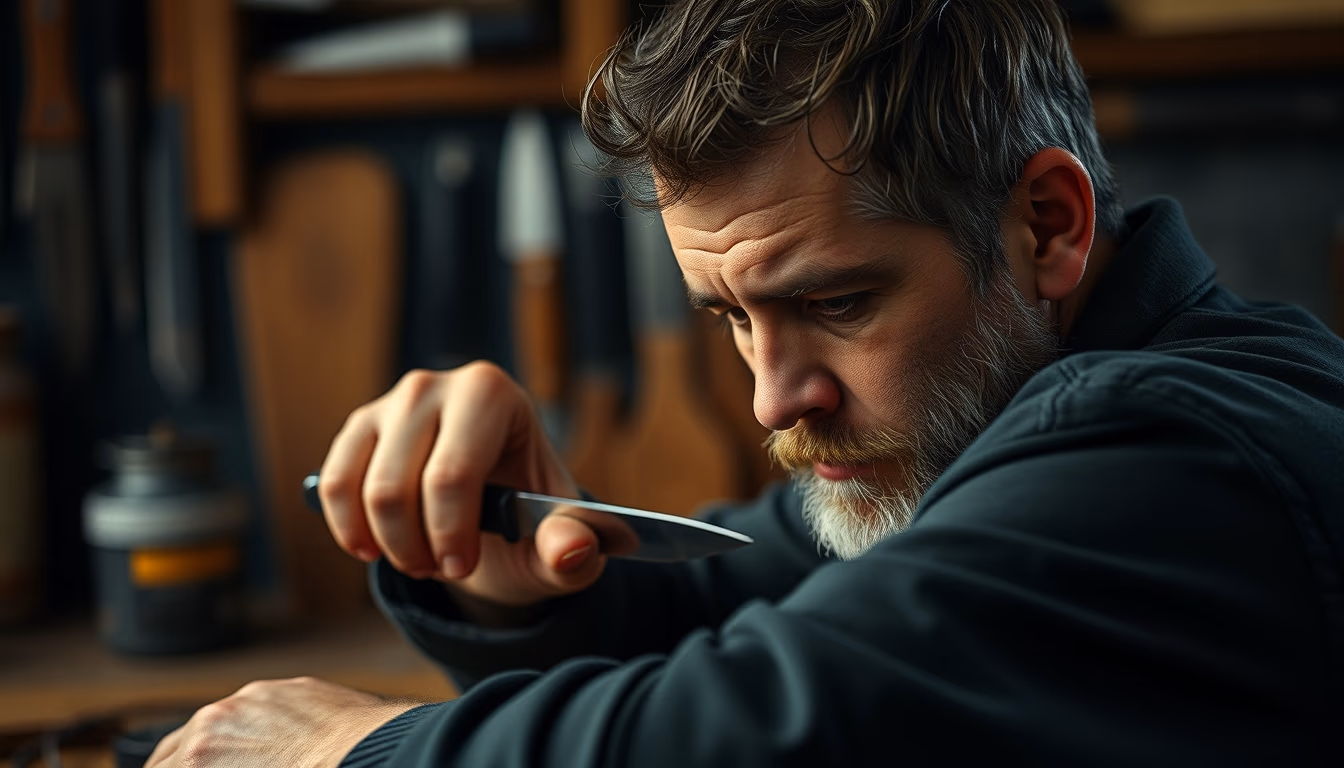 leather workshop knives in editorial style