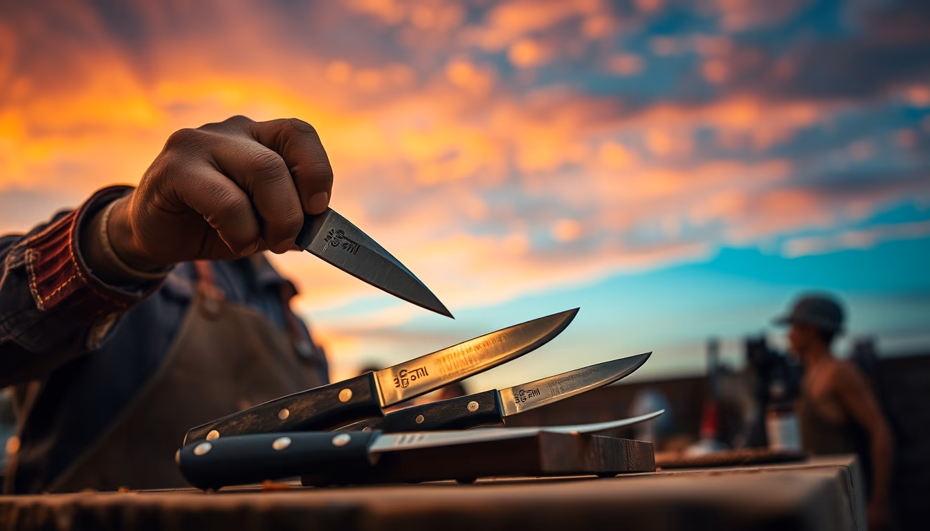leather workshop knives in editorial style