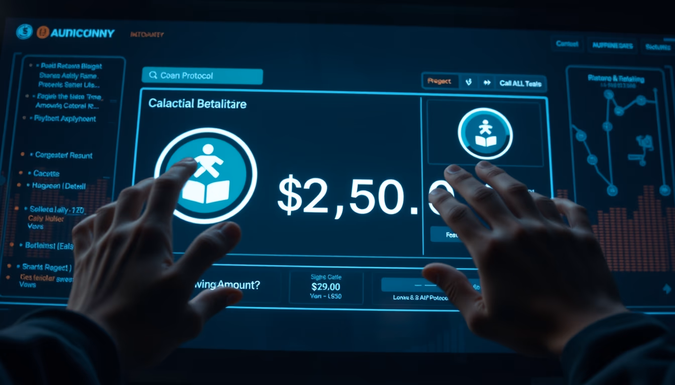 lending protocol UI showing collateral and borrowed amount in editorial style