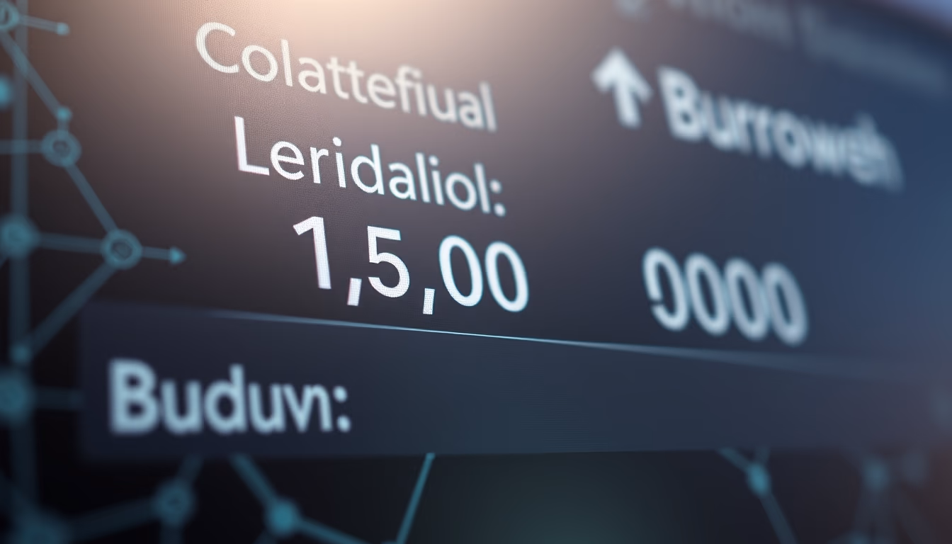 lending protocol UI showing collateral and borrowed amount in editorial style