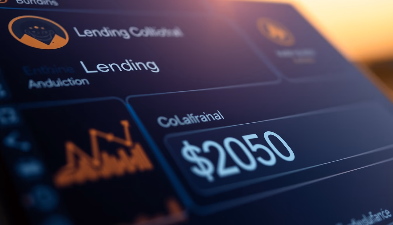 lending protocol UI showing collateral and borrowed amount in editorial style