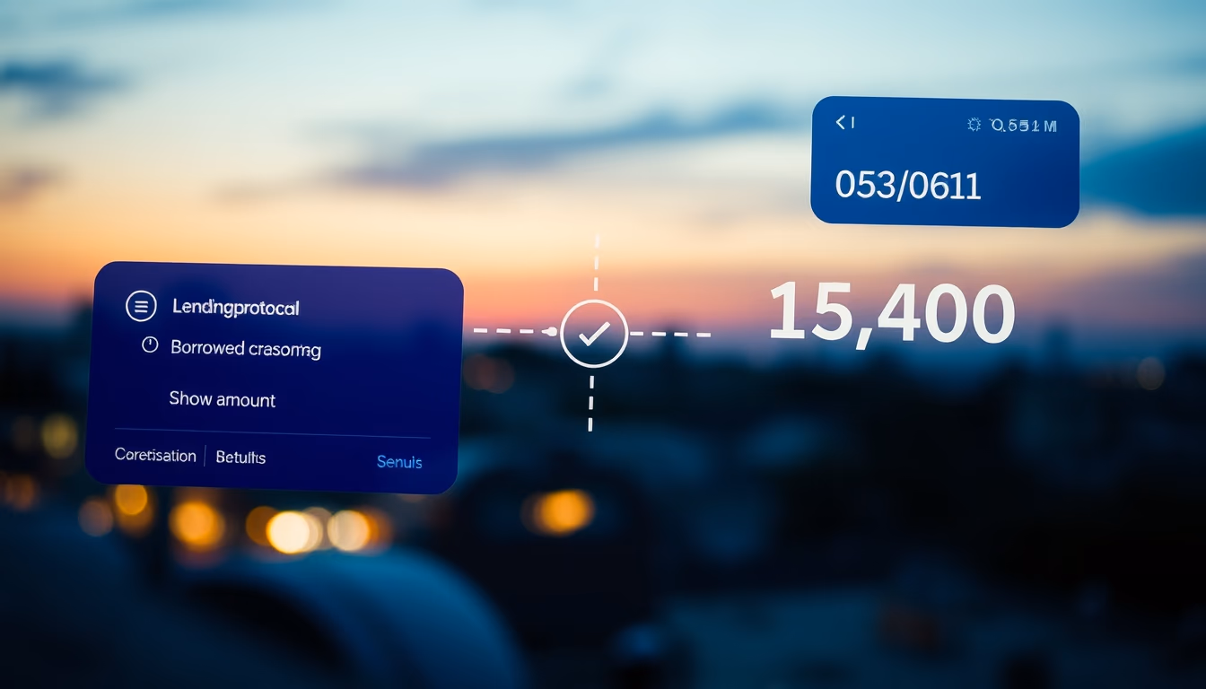 lending protocol UI showing collateral and borrowed amount in editorial style