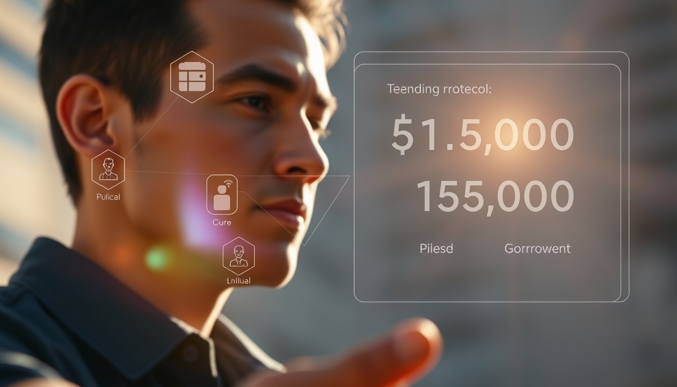 UI de protocolo de empréstimo mostrando colateral e quantia emprestada em estilo editorial