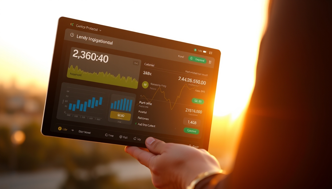 UI de protocolo de empréstimo mostrando colateral e quantia emprestada em estilo editorial