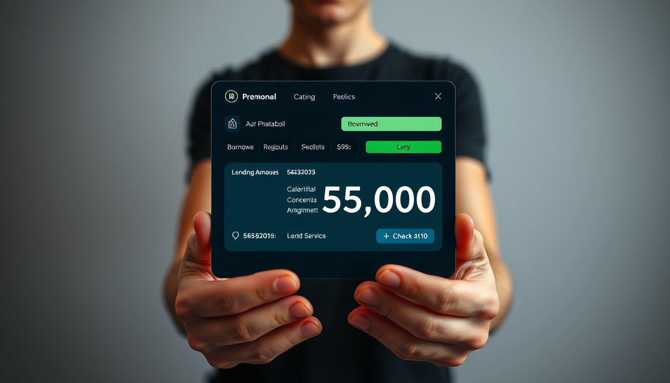 UI de protocolo de empréstimo mostrando colateral e quantia emprestada em estilo editorial