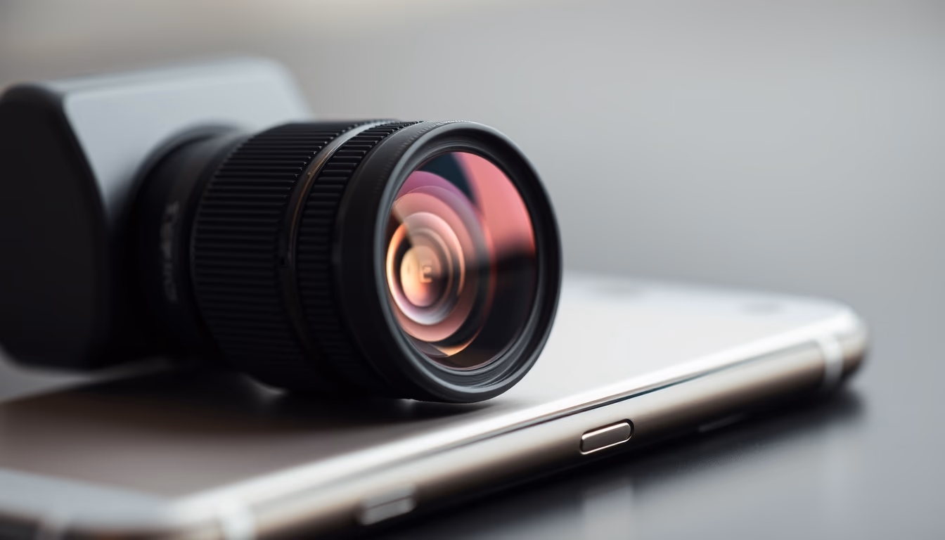 lens attachment phone in editorial style