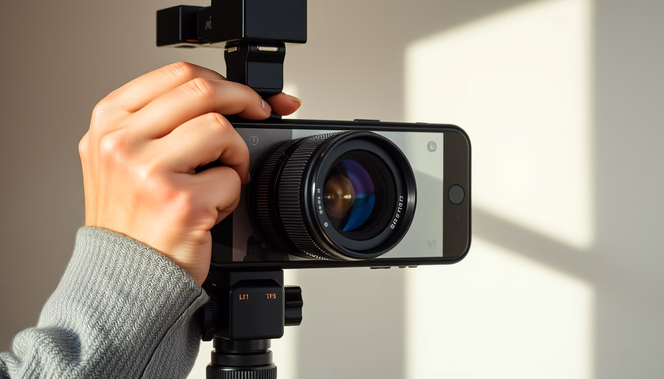 lens attachment phone in editorial style