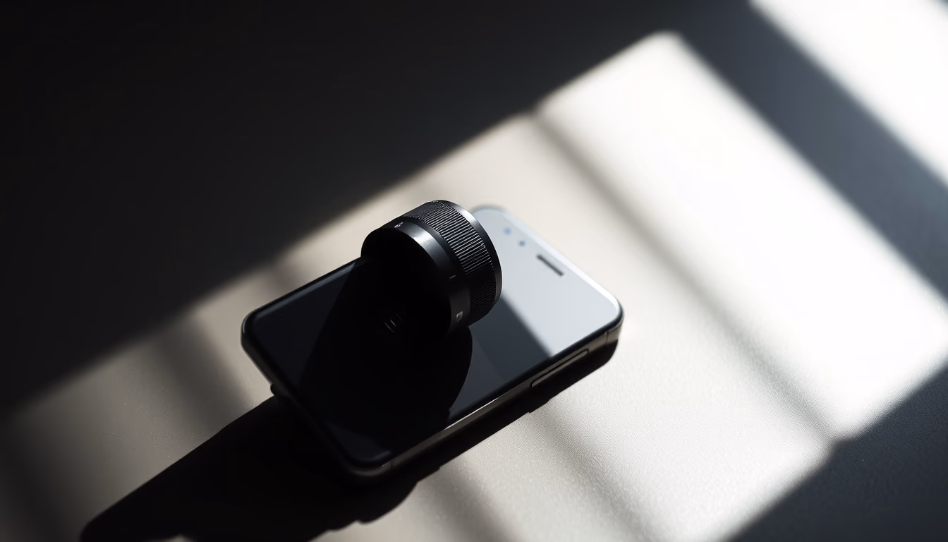 lens attachment phone in editorial style
