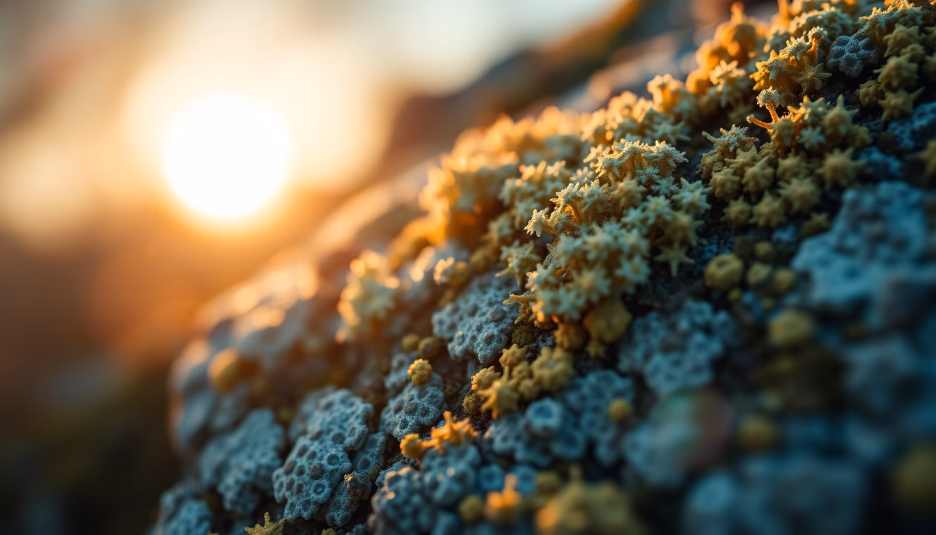 lichens symbiotic close in editorial style