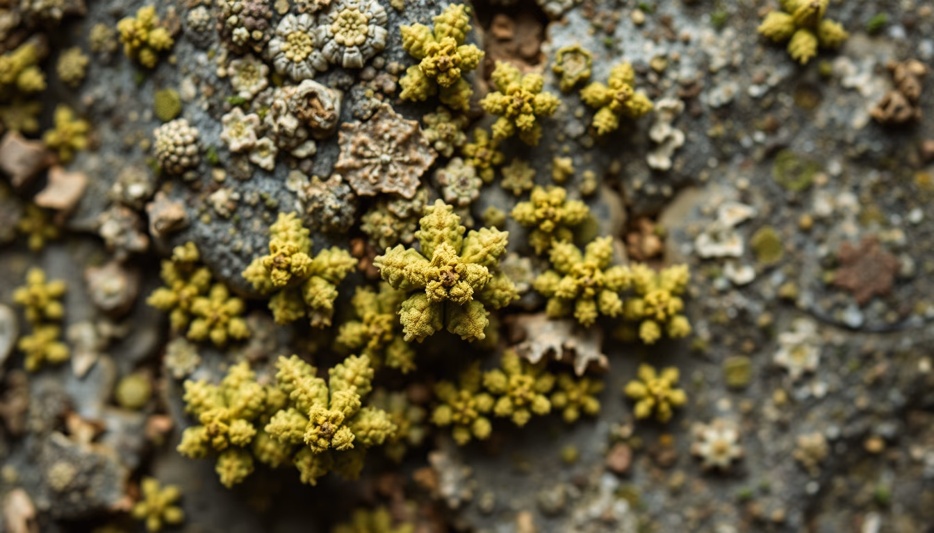 lichens symbiotic close in editorial style