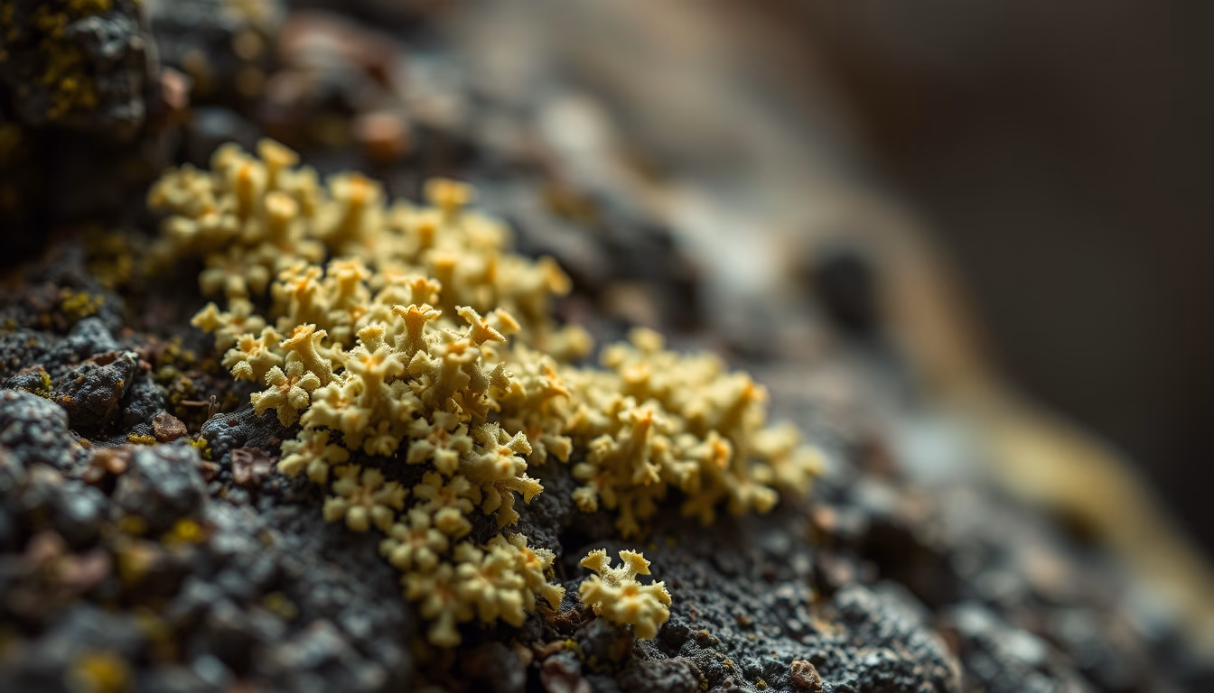 lichens symbiotic close in editorial style
