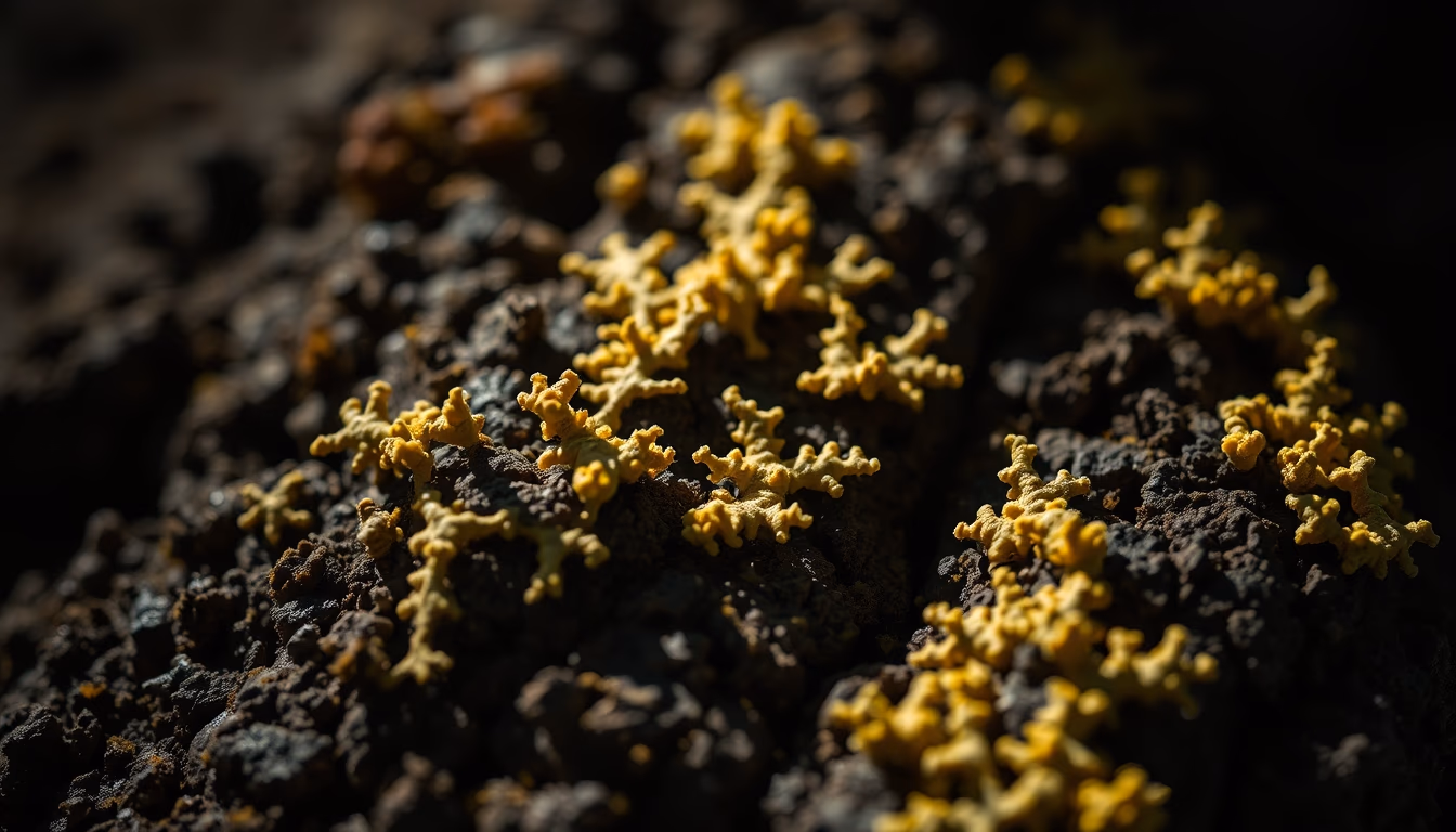 lichens symbiotic close in editorial style
