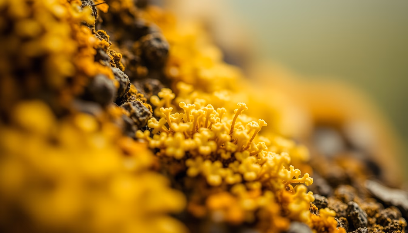 lichens symbiotic close in editorial style