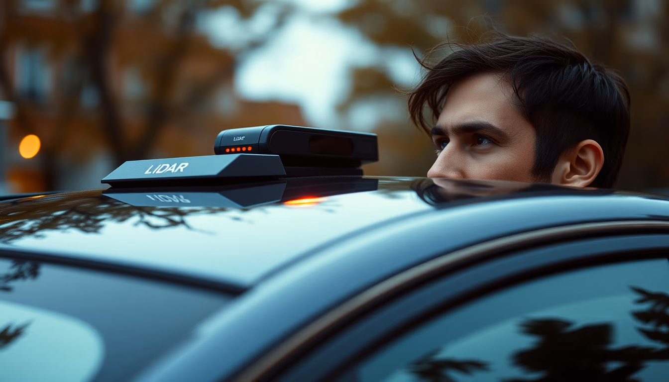 lidar sensor on car roof in editorial style