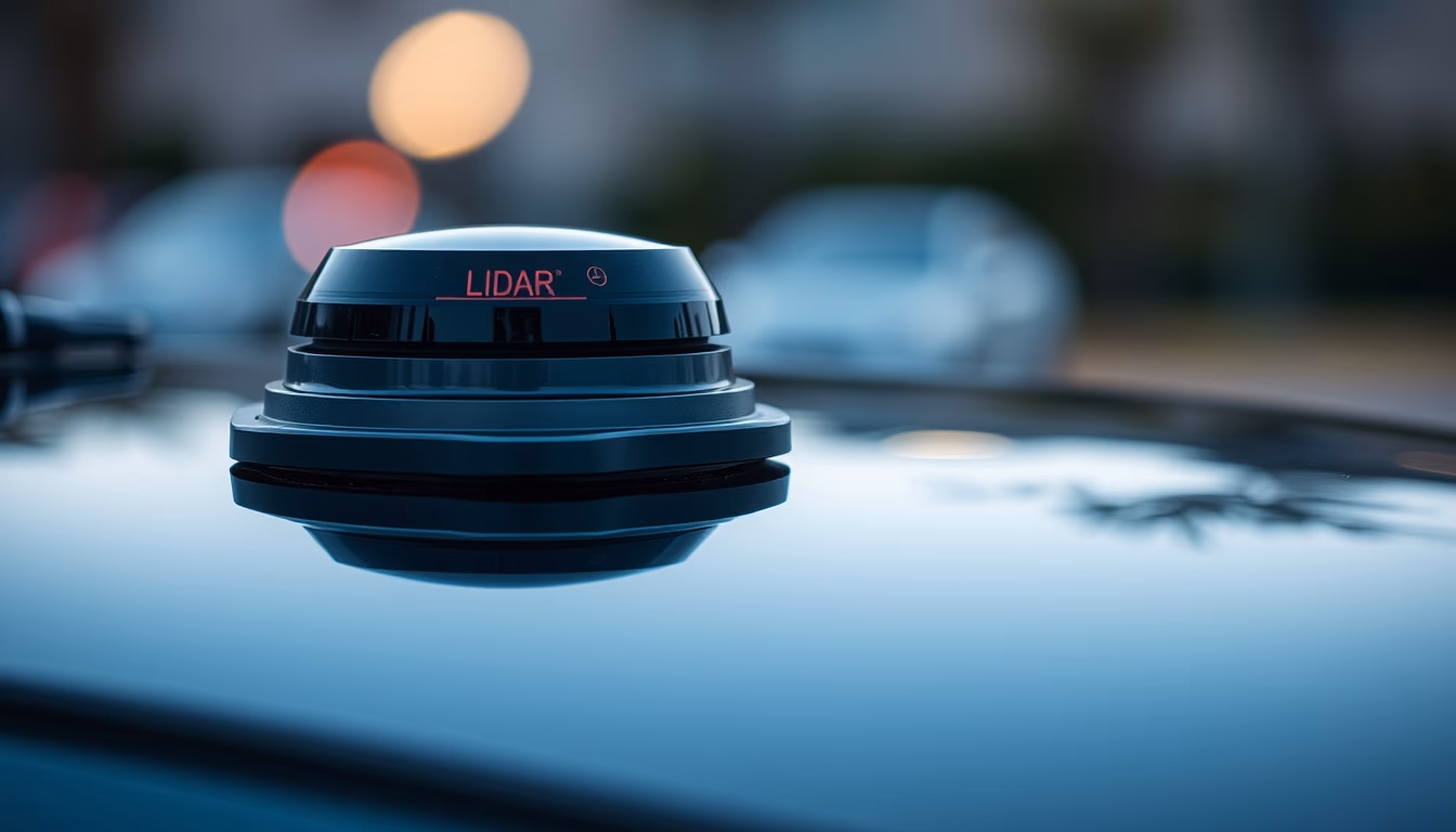 lidar sensor on car roof in editorial style