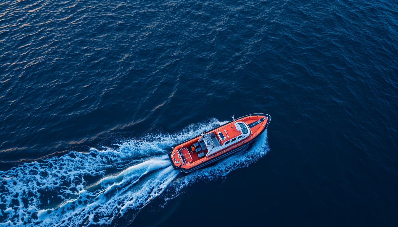 lifeboat rescue ocean in editorial style