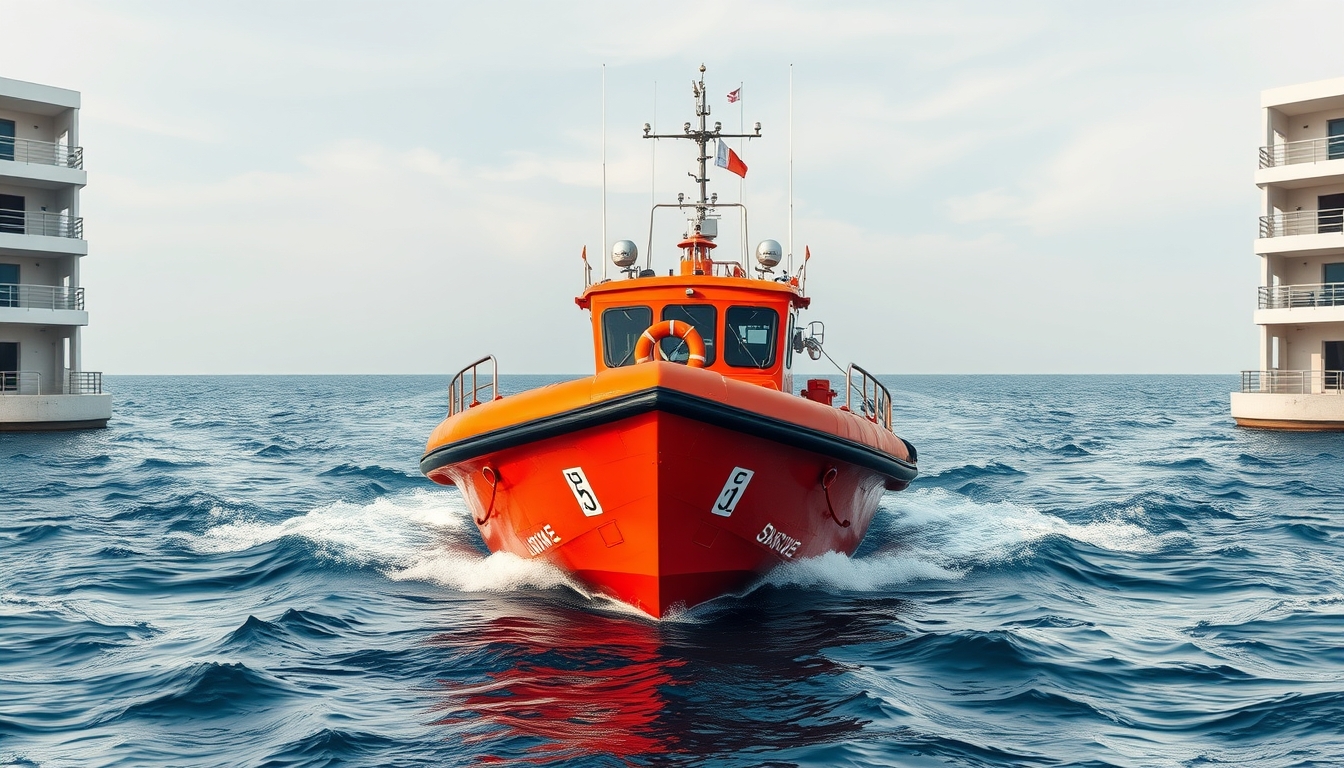 lifeboat rescue ocean in editorial style