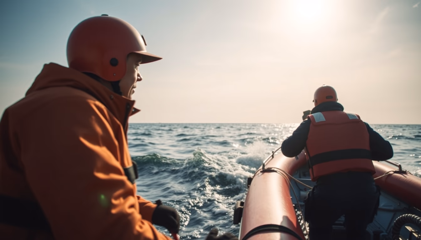 lifeboat rescue ocean in editorial style