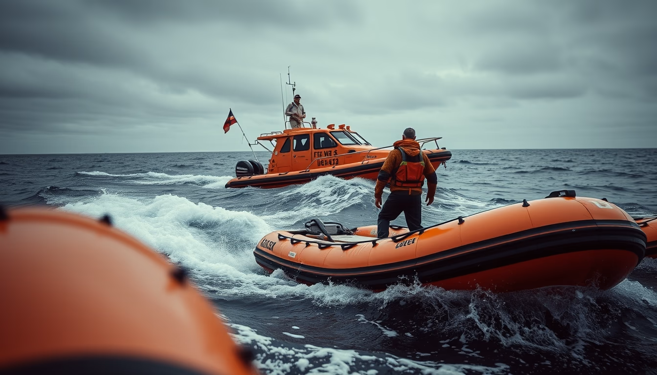 Lifeboat rescue ocean em estilo editorial