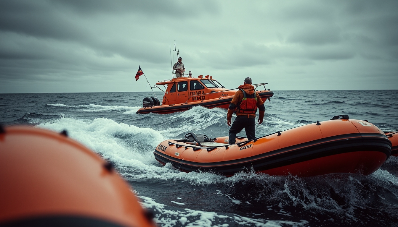lifeboat rescue ocean in editorial style