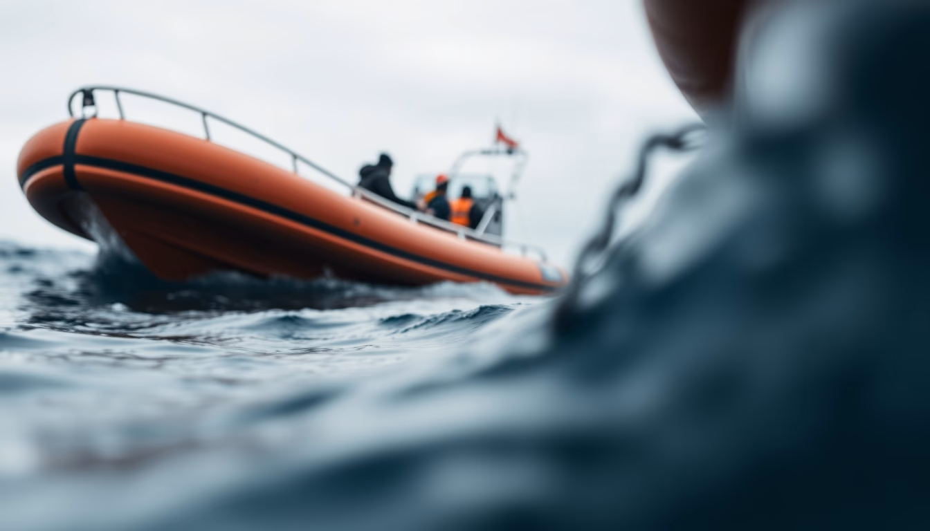 lifeboat rescue ocean in editorial style