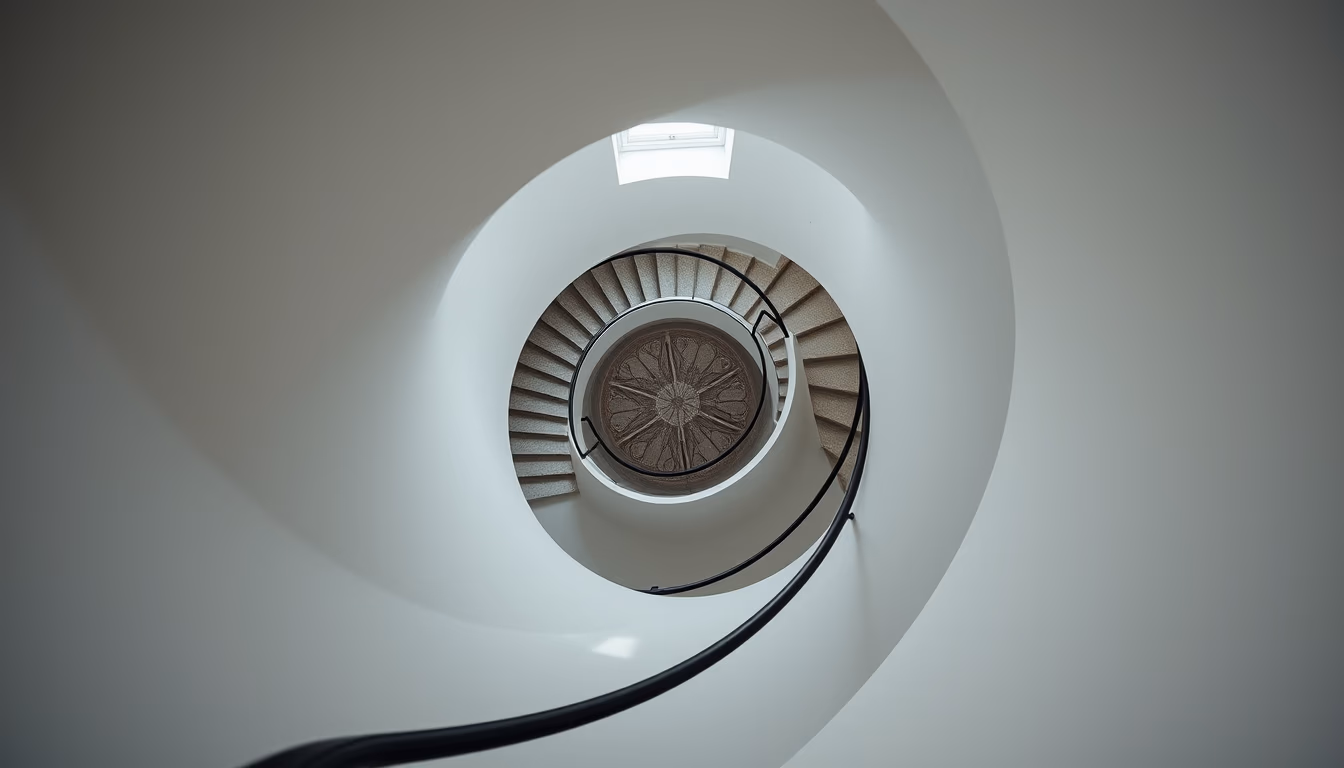 lighthouse spiral stairs in editorial style
