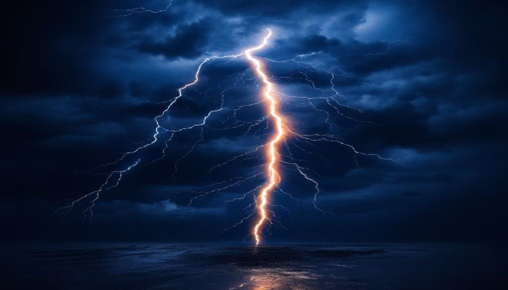 lightning bolt night sky in editorial style