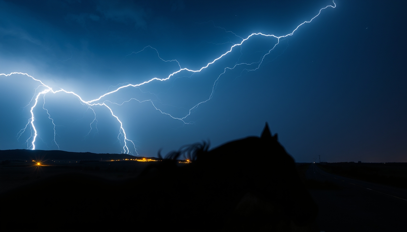 lightning bolt night sky in editorial style