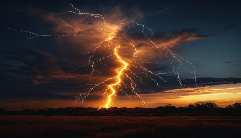 lightning bolt night sky in editorial style