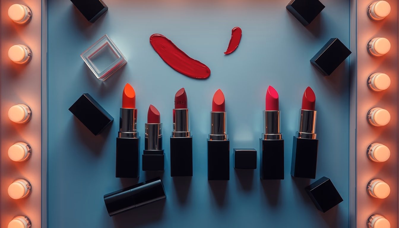 lipstick collection top down in editorial style