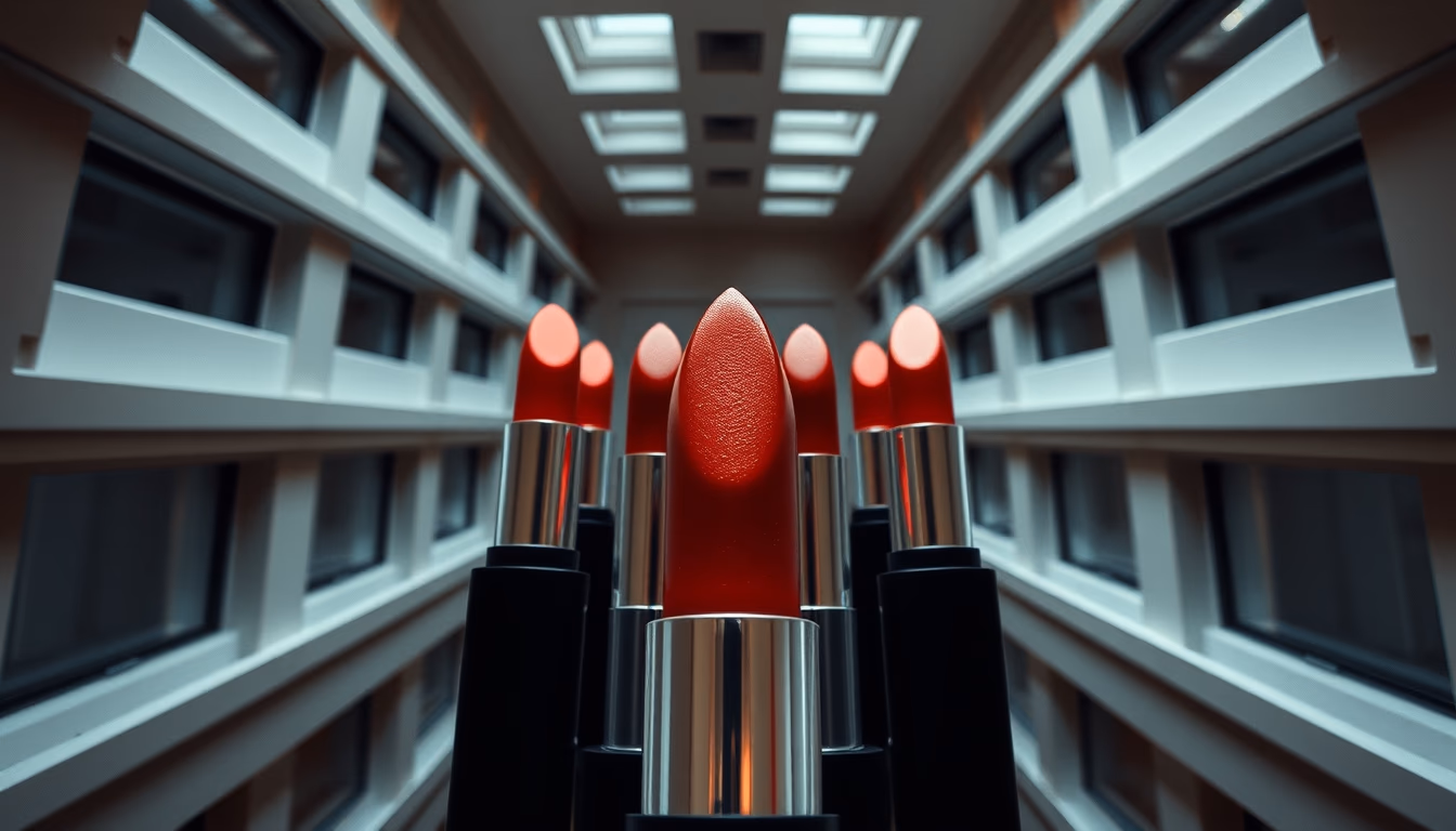 lipstick collection top down in editorial style