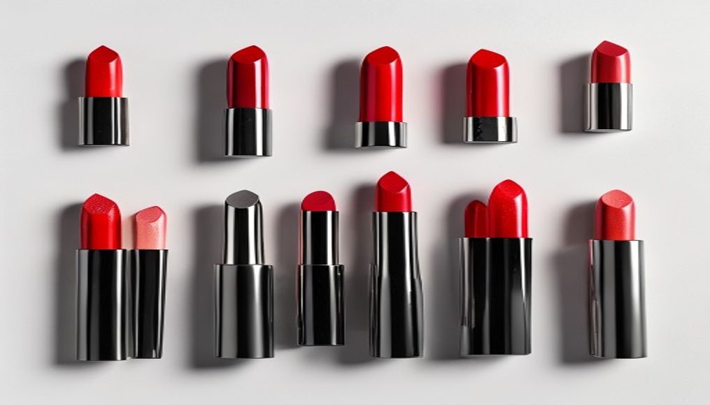 lipstick collection top down in editorial style