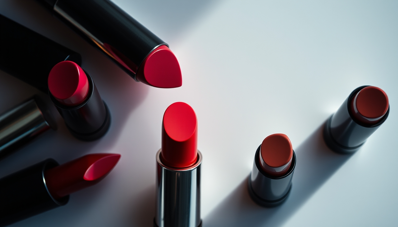 lipstick collection top down in editorial style