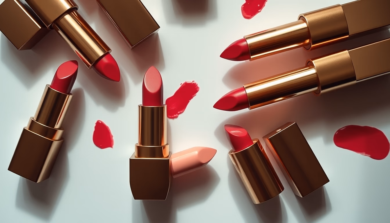 lipstick collection top down in editorial style